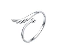 Lurrose Adjustable Metallic Shape Ring for Women 30% Silver White Brass Plated Angel Wings Style Suitable for Season Elegant Lady