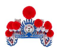 Lurrose Adjustable Peking Opera Headdress Helmet Traditional Chinese Costume Accessory for Men and Women Stage Performance Party Festival with Authentic Blue Hat and Red Pom Pom