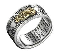 Lurrose Adjustable Silver Alloy Fengshui Beast Ring for Men, Creative Vintage Finger Ornament with Six-character Blessing, Suitable for Daily Wear and Special Occasions like Father’s Day