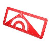 Lurrose Aluminum Alloy Protractor Set with Straightedge and Triangle Ruler, Multi-function Drawing Measurement Tools for School and Office, Red Metal Geometry Drafting Instrument