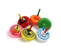 Lurrose Animal Small Adorable Wooden Gyroscope and 6pcs Creative Spinning Top, Stimulates Creativity and Hand-eye Coordination for Playtime and Learning