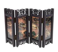 Lurrose Antique Style Mini Folding Screen Panel Decorative Ornaments Matte Lacquerware Small Desk Divider for Home Decoration and Photography Props