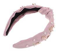 Lurrose Artificial Pearl Knot Headband for Women, Bow Hairband Accessory in Light Pink Fabric, Female Head Supply Suitable for Daily Commuting and Party Hair Decoration
