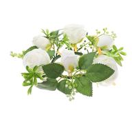 Lurrose Artificial White Rose Candle Holder Floral Wreath, Small Simulation Flower Garland for Wedding Table Decorations and Romantic Home Centerpiece