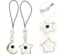 Lurrose Astronaut for Keychain 2pcs with Charms Phone Pendant Cute Star and Moon Design, Cozy Touching Alloy and Cotton Rope Hanging Decor Personalised Mobile Use