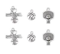 Lurrose Basketball with Fine Workmanship, Fashionable and Creative Material 6pcs Silver Charms Necklace Pendants Alloy Accessories or Christmas Day Sports for Men and Women in Groups