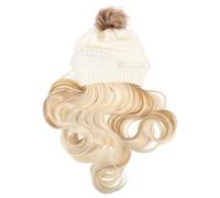 Lurrose Beanie with Hair Attached, Wavy Wig Hat Knit Winter Cap Extension Accessories for Women Ladies, Removable Wig