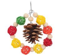 Lurrose Bird Chew for Parrots and Birds with Pine Cone and Rattan Ball Bite-resistant Hanging Foraging Decoration and Play