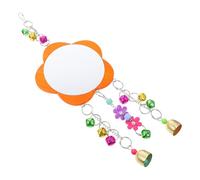 Lurrose Bird Hanging Mirror Resistant to Falling with Bells Stainless Steel Acrylic Wood Assorted Colour Cage Decoration Beak Grinding Plaything