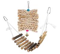 Lurrose Bird Suspension Bridge with Corn Stalk Chew Skewers for Parrots Cockatiels Budgies Hanging Cage Accessory with Bell for Natural Play and Exercise