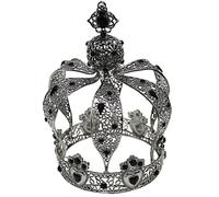 Lurrose Black Baroque Alloy Crown Cake Decoration Accessory with Rhinestones, Wear Resistant and Elegant European Style Tiara for Birthday Cake Or Beauty Pageant Events