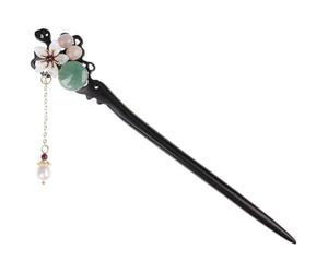 Lurrose Blackwood Hair Chopstick with Pearl and Garnet Easy to Fix Hair Styling Accessory with Smooth Edges