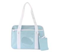 Lurrose Blue Japanese Uniform Style Student Shoulder Bag with Multiple Pockets and Zippered Closure, Bright Candy Colour Polyester School Handbag for Schooling and Traveling