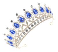 Lurrose Blue Princess Tiara Crown for Brides with Delicate Copper Claw and Rhinestone Decoration, Charming Hair Jewelry Headband for Weddings and Special Occasions