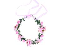 Lurrose Bohemia Floral Wreath Bridal Headband Decorative Garland Simulation Flower Crown for Festival Wedding Pink