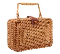 Lurrose Boho Vintage Rattan Woven Clutch for Women with Secure Pu Leather Buckle, Handmade Mini Wicker Bag Resisting Daily Wear, for Holiday and Garden Outings