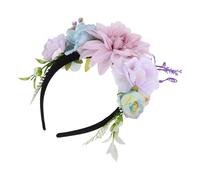 Lurrose Boho Wedding Flower Headband for Women, Doublesided Artificial Lavender Silk Cloth Floral Garland Headpiece, Reliable Party Bridal Headdress Accessories for Wedding