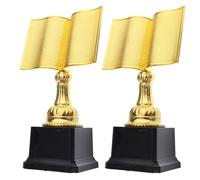 Lurrose Book Shaped Reading Trophy 2Pcs Gold Plastic Award for Student Reading Competitions and Parent- Book Groups Souvenir Prize for Literacy Events
