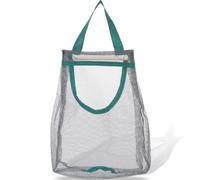 Lurrose Breathable Mesh Vegetable Storage Bag with Side Pocket Hanging Organizer for Tomatoes Onions Garlic Wall-Mounted Kitchen Space Saver Multi-use Fruit and Veggie Holder