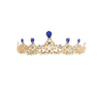 Lurrose Bridal Crown with Blue Rhinestone Vintage Alloy Golden Crown Hair Accessories
