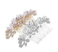 Lurrose Bridal Wedding Hair Comb 2pcs Handmade Silver Gold Pearl Rhinestone Side Hair Accessories for Women at Wedding Reception