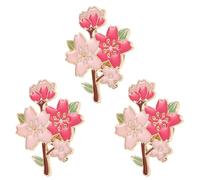 Lurrose Brooch Pins Cherry Blossom Flower 3pcs Zinc Alloy Enamel Pins for Women Sweaters Cardigans Outdoor Use