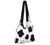 Lurrose Canvas Shoulder Bag Grocery Shoulder Bag Fashionable Canvas Material with Inner Pocket Magnetic Snap Closure for Women Shopping All-match Cow Pattern Smile Face Pattern