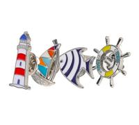 Lurrose Cartoon Sailboat Brooch Set Decorative and Easy to Accessories 4pcs Featuring Lighthouse and Designs, Alloy Enamel Pins for Clothing and Hats