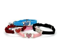 Lurrose Cat Collar Featuring Bell Adjustable and with Heart Shape Blue Winter and Rhinestone Decor, Fabric Material for Summer Pet and Kitten Collar for Summer and Winter Use Use