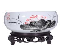 Lurrose Ceramic Blue and White Porcelain Lotus Flower Pot with Plastic Base, Hydroponic Indoor Daffodil Planter Bowl for Home Décor, Decorative Chinese Style Succulent and Bonsai Container