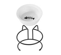 Lurrose Ceramic Elevated Cat Bowl Neck Protection, Anti-Spill Raised Cat Feeding Bowl, Single Compact Ceramic Food and Water Dish for Daily Use