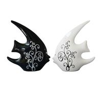 Lurrose Ceramic Kissing Fish Statue Pair, Black White Abstract Fish Ornament, Modern Ceramic Sculpture for Living Room Shelf Office Desk Wine Cabinet, Housewarming Wedding Gift