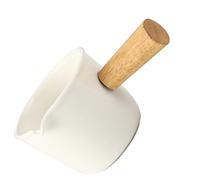 Lurrose Ceramic Milk Jug with Wooden Handle Espresso Shot Cup Small Creamer Pitcher Multi-use Ceramic Coffee Milk Frothing Cup for Home Kitchen Essentials