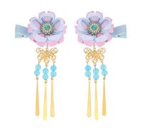 Lurrose Chinese Hair Clip: 1 Pair Flower Tassel Hair Clip - Japanese Accessories - Ornament Pins for Women Girls (blue)