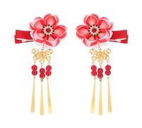 Lurrose Chinese Hair Clip: 1 Pair Flower Tassel Hair Clip - Japanese Accessories - Ornament Pins for Women Girls (red)