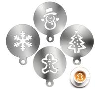 Lurrose Christmas Baking Stencils 4pcs Set with Gingerbread Man Snowflake Snowman and Christmas Tree Powder Sugar Spray Templates for Coffee and Cake Decorating