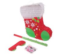 Lurrose Christmas Pinata: Stocking Pull String Pinata, Candy Fillable Party Favor with Blindfold Bat and Confetti for Birthday Holiday Party Festival Game Prop