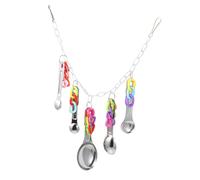 Lurrose Colorful Hanging Bird Chew with Stainless Steel Spoons for Parrots Cockatiels Budgies Reflective Chewing and Playing Accessory for Cage Stress Relief and Training