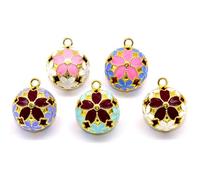 Lurrose Creative DIY Copper Cherry Blossom Hollow Bell Pendant with Hanging Cord, Portable Japanese Style Accessory for Men and Women, for Craft and Costume Decoration
