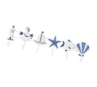 Lurrose Creative Mediterranean Ocean Style Clothes Hooks Wooden Coat Hanger 6 Hooks, Blue Density Board Material, Decorative and Practical Storage Method for Store Hats and Clothing