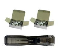 Lurrose Creative Seamless Office Stapler with 100pcs Paper Clips and Document Clamps Black Push-Style Paper Clipper for School and Work File Binding