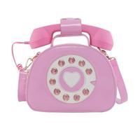 Lurrose Crossbody Bag Pink PU Telephone Shape with Detachable Strap | Retro Lovely Style, Smooth Stitching and Number Print, Comfortable Hand Feel, Women’s Daily Carry