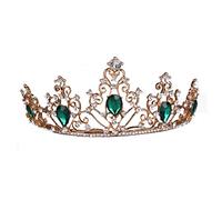 Lurrose Crystal Bridal Crown Vintage Baroque Vintage Tiara Gold Rhinestone Princess Crown Queen Tiara for Wedding Women Ladies Green