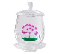 Lurrose Crystal Glass Offering Cup for Buddhist Temple, Lotus-Shaped Holy Water Container, Decorative Glass Water Cup for Altar Worship and Spiritual Use