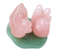 Lurrose Crystal Lovebird Ducks Sculpture Rose Quartz and Natural Green Aventurine Leaf Base, Wedding and Anniversary Home Desktop Decor Ornament