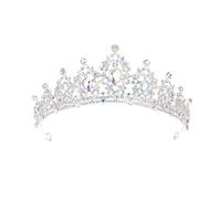 Lurrose Crystal Princess Crown Sparkle AB Rhinestone Bridal Tiara Pageant Hair Accessories for Women (Silver)