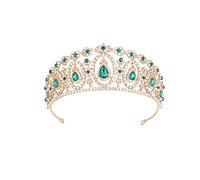 Lurrose Crystal Tiara Sparkle Bridal Rhinestone Crown Baroque Tiara Crown for Wedding Prom (Green)