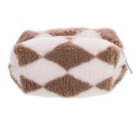 Lurrose Cute Plush Makeup Bag and Pencil Case with Khaki Checkered Design, Comfortable the Touch and Versatile Storage Pouch for Pens and Makeup Brushes, for Travel and Everyday Use