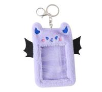 Lurrose Devil Wings Plush Card Holder Keychain for Students Purple Soft Id Badge Sleeve with Visible Postcard and Bus Card Protection Pendant for School and Fans