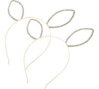 Lurrose Ears Headband Comfortable and Rhinestone Decoration 2pcs Golden Alloy Material for Women Party Headbands Suitable for Weddings and Parties